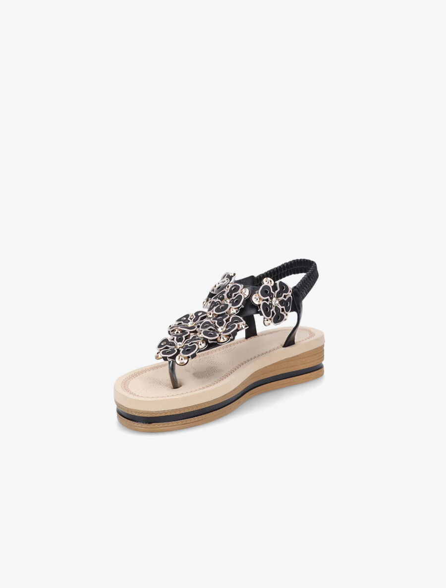 Nu-pieds à fleurs ornées de strass - Noir - 3