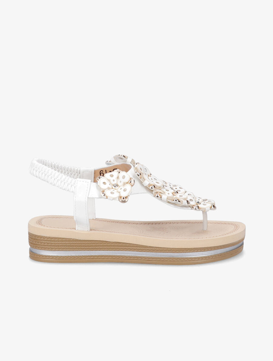Nu-pieds à fleurs ornées de strass - Blanc - 1