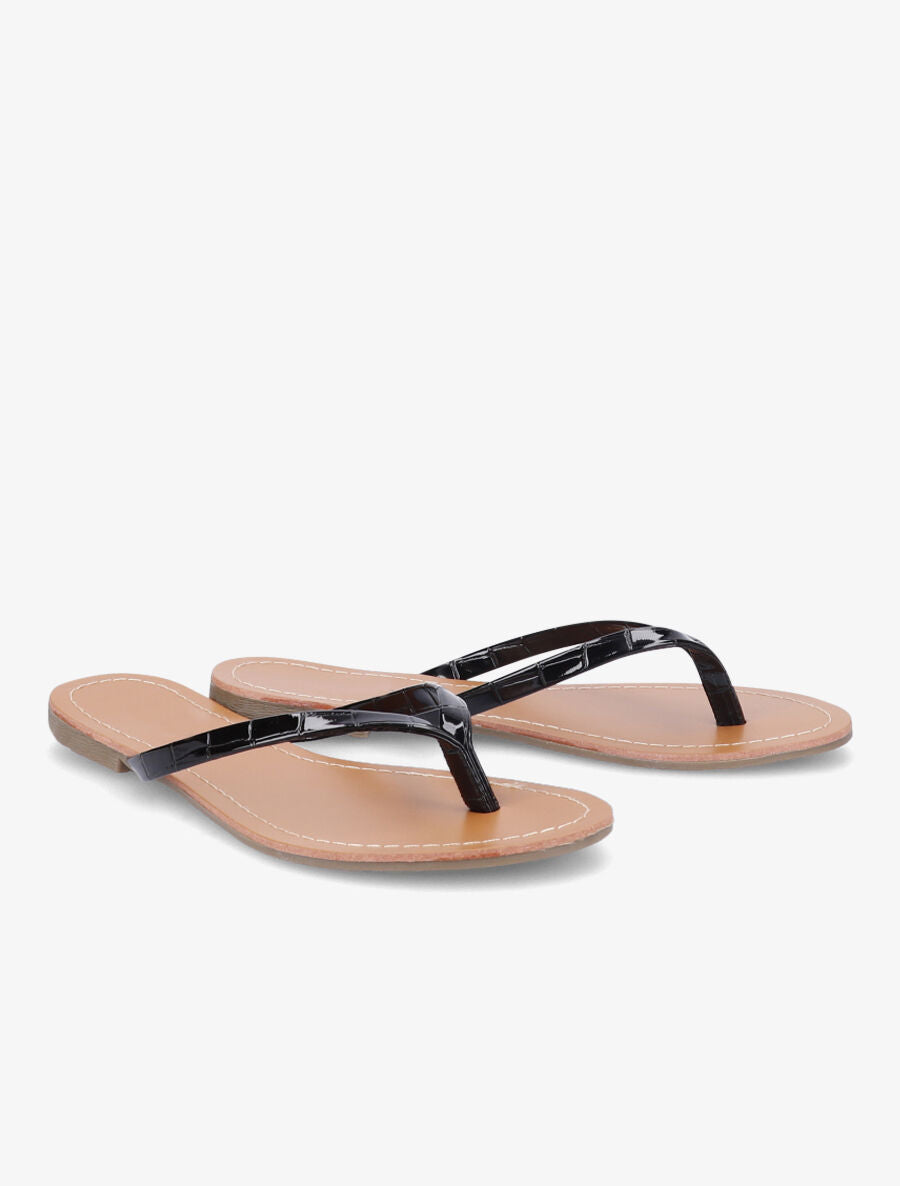 Tongs classiques en simili effet croco - Noir - 4