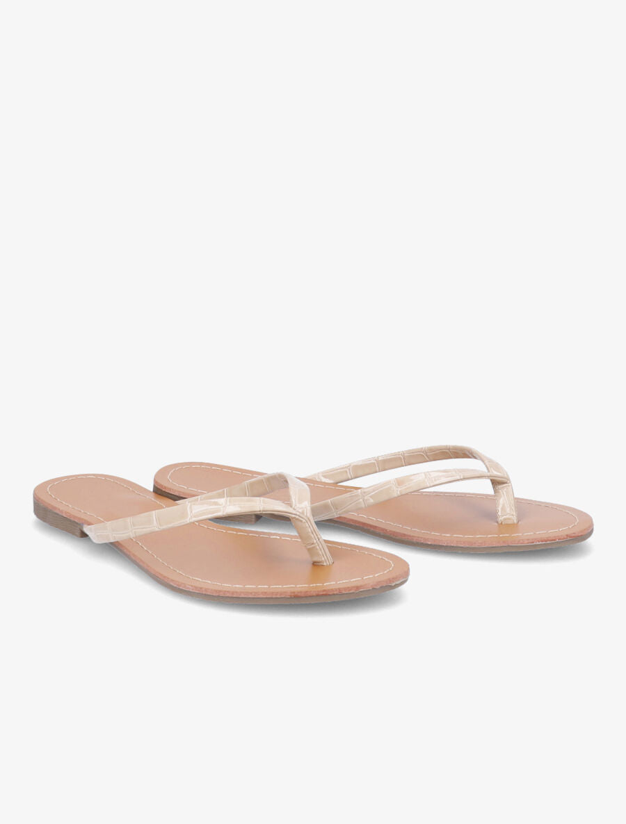 Tongs classiques en simili effet croco - Beige - 4