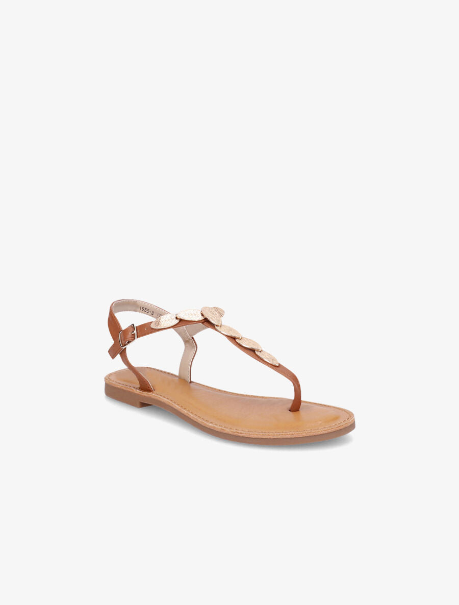 Nu-pieds à empiècements feuilles métalliques - Camel - 2