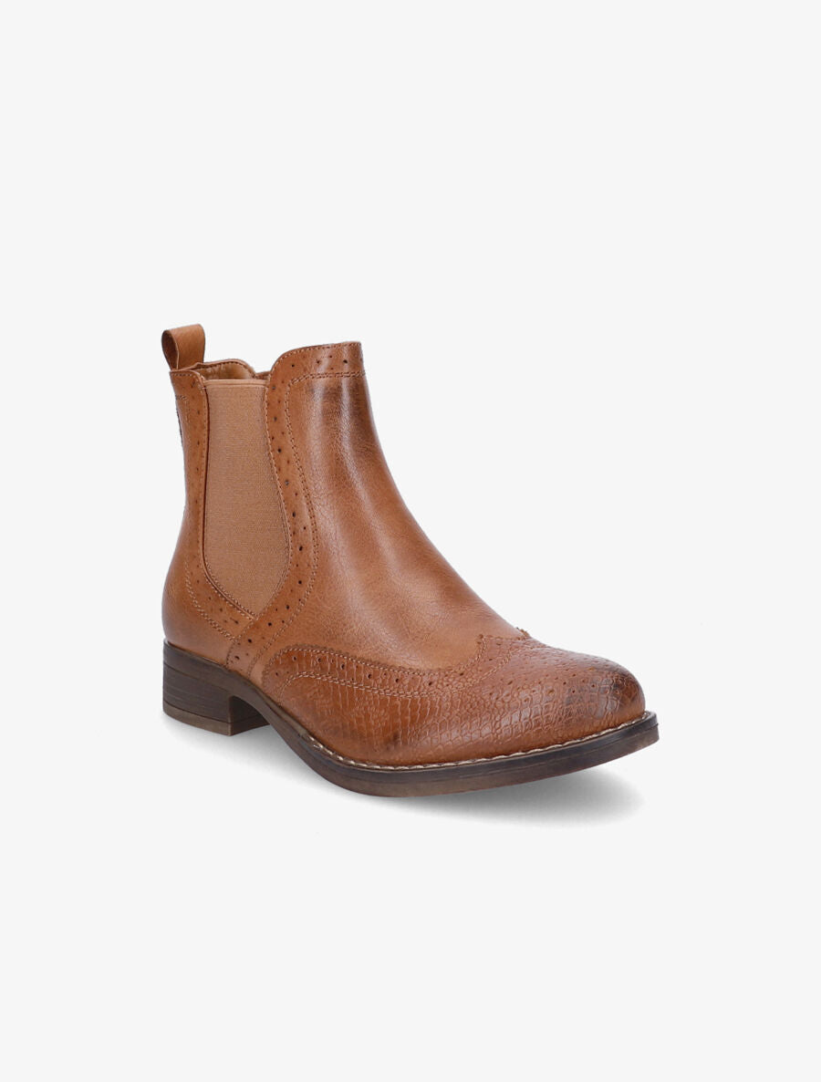 Bottines bi-matière effet patiné - Camel - 2