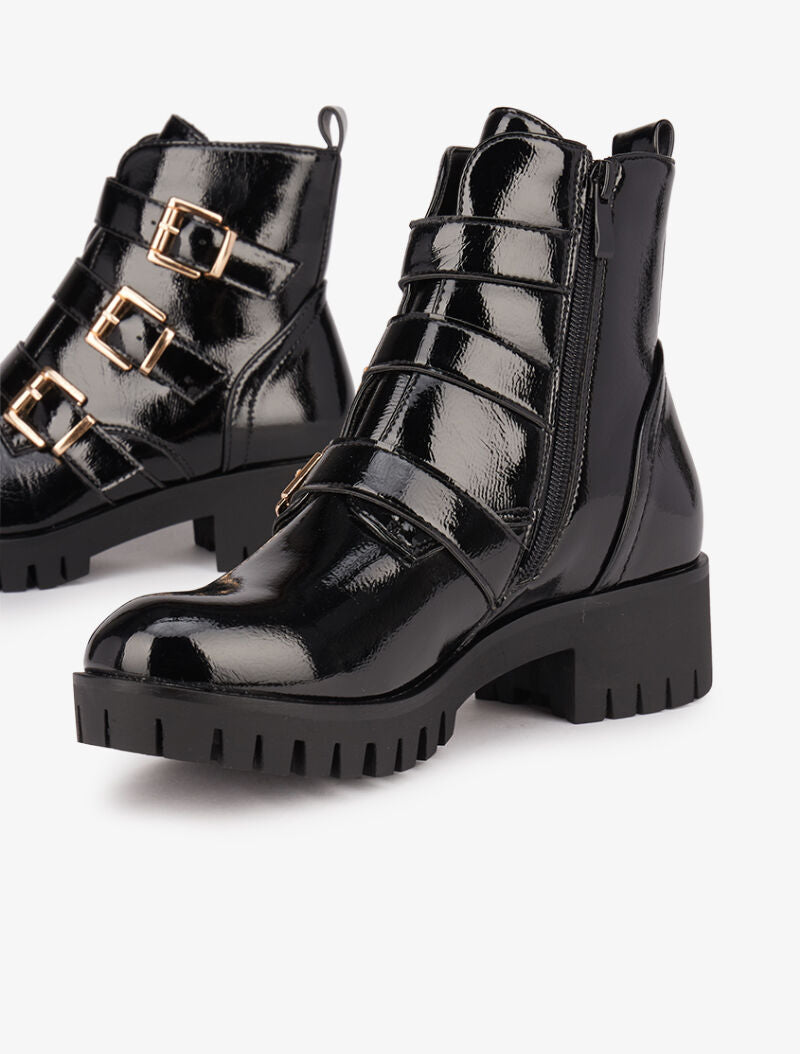 Boots vernies à triple sangles - Noir - 5