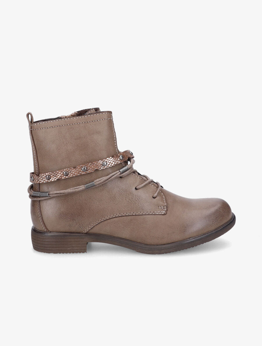 Bottines lacées à sangle irisée - Taupe - 1