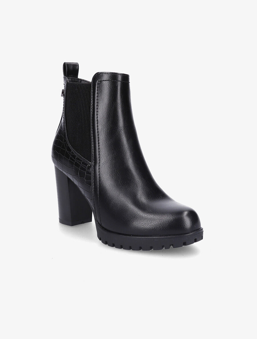 Bottines à talon haut et contrefort effet python - Noir - 2