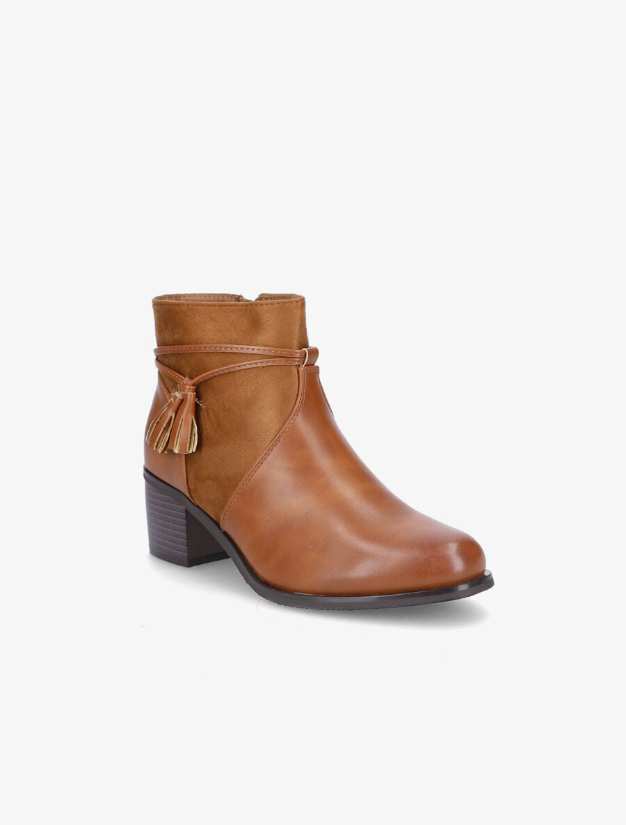 Bottines en simili et pompons décoratifs - Camel - 2