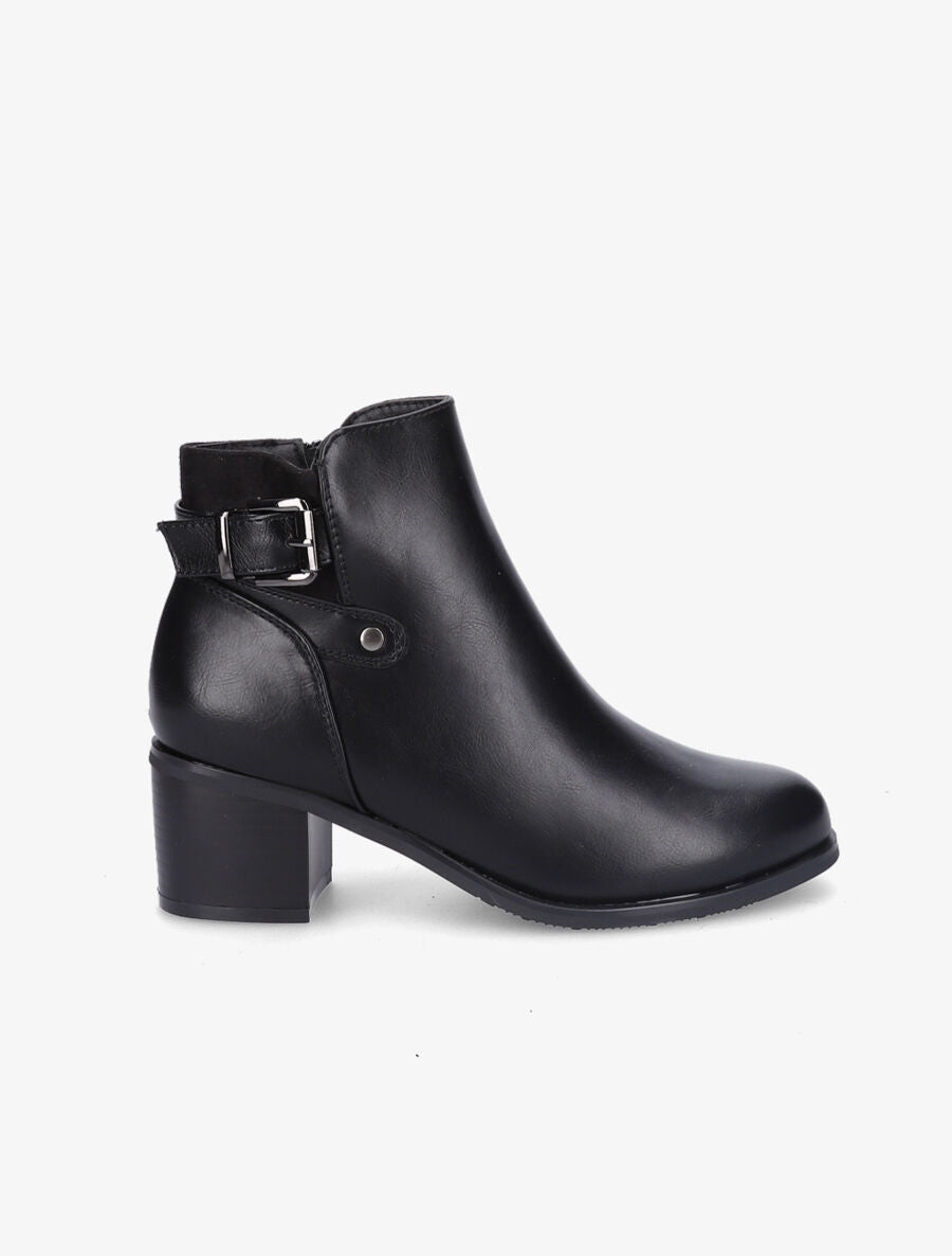 Bottines en simili et suédine à sangles - Noir - 1