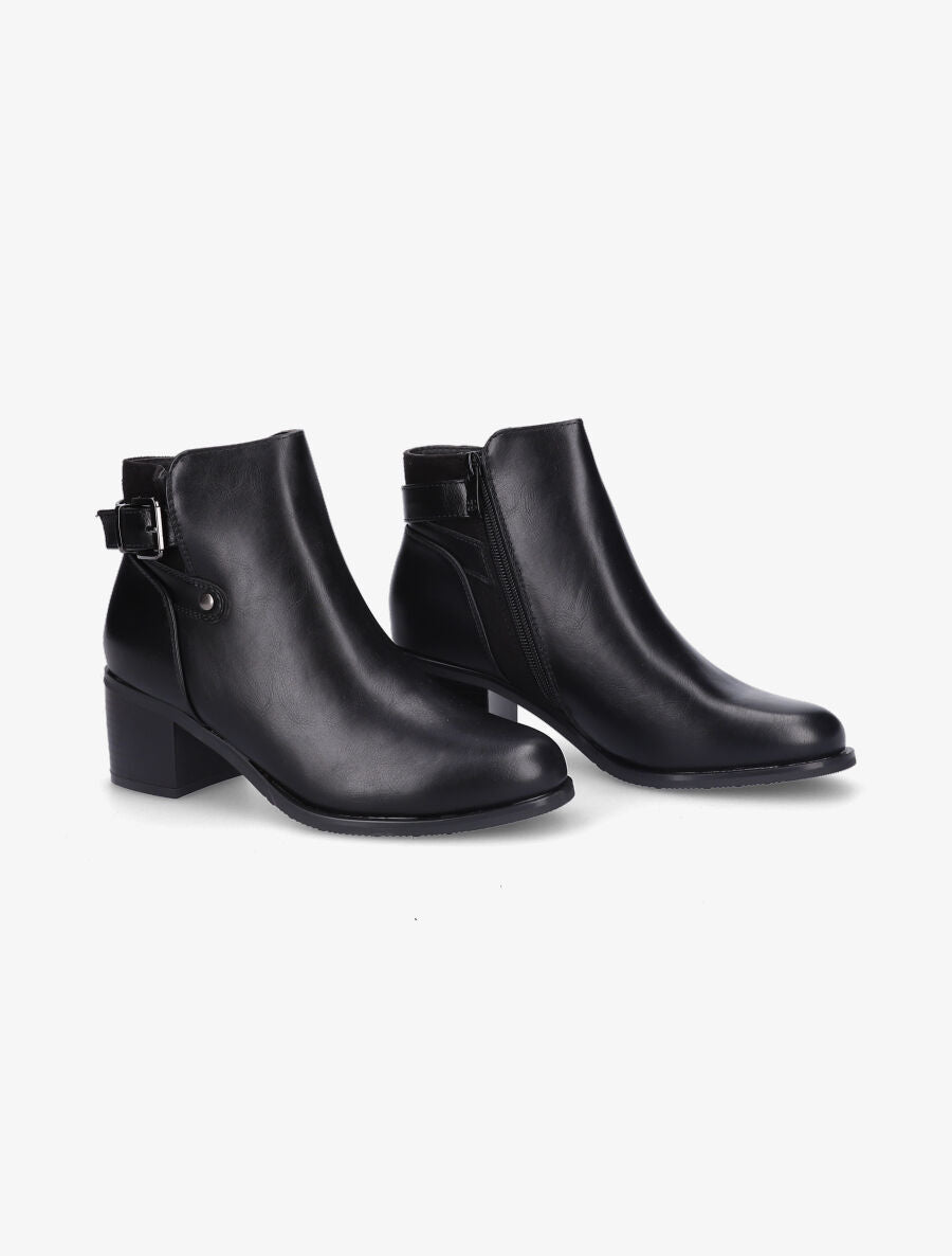 Bottines en simili et suédine à sangles - Noir - 4
