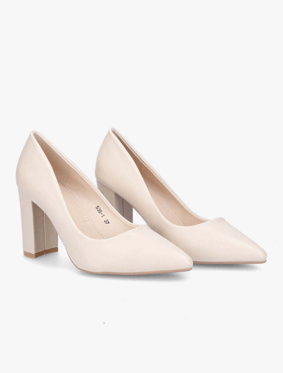 Escarpins pointus à talon carré - Beige - 4