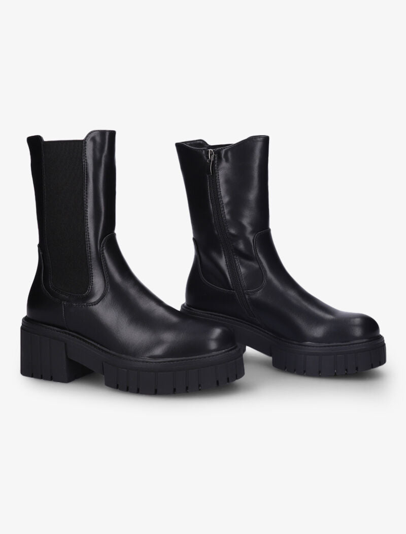 Bottines style motard à talons strillés et semelle crantées - Noir - 1