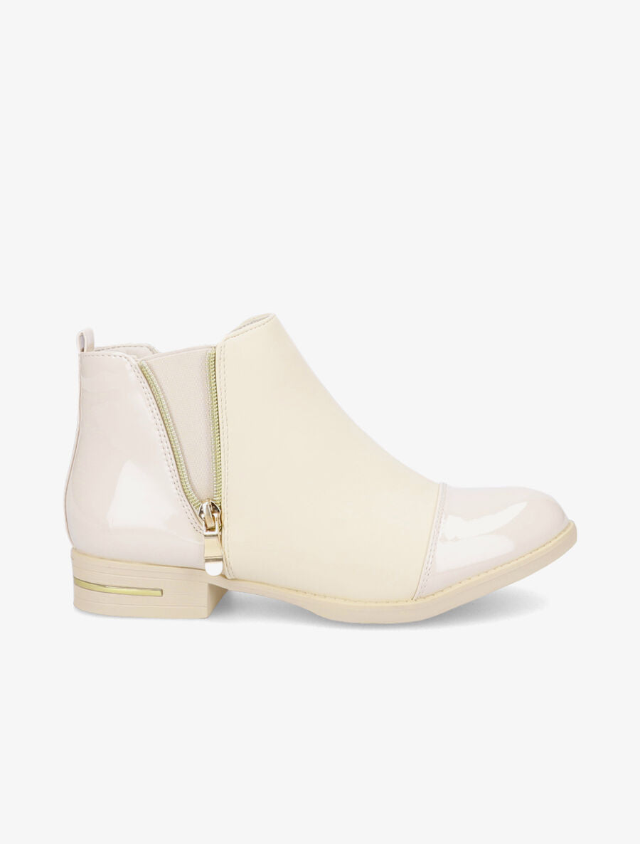 Bottines à détails vernis - Beige - 1