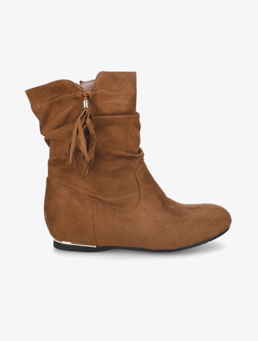 Bottines compensées en suédine - Camel - 1