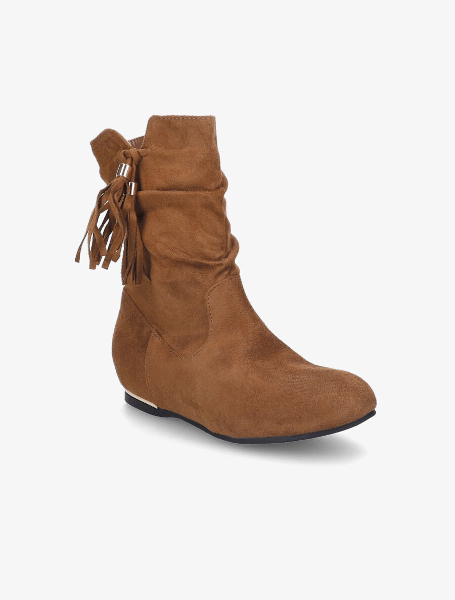 Bottines compensées en suédine - Camel - 2