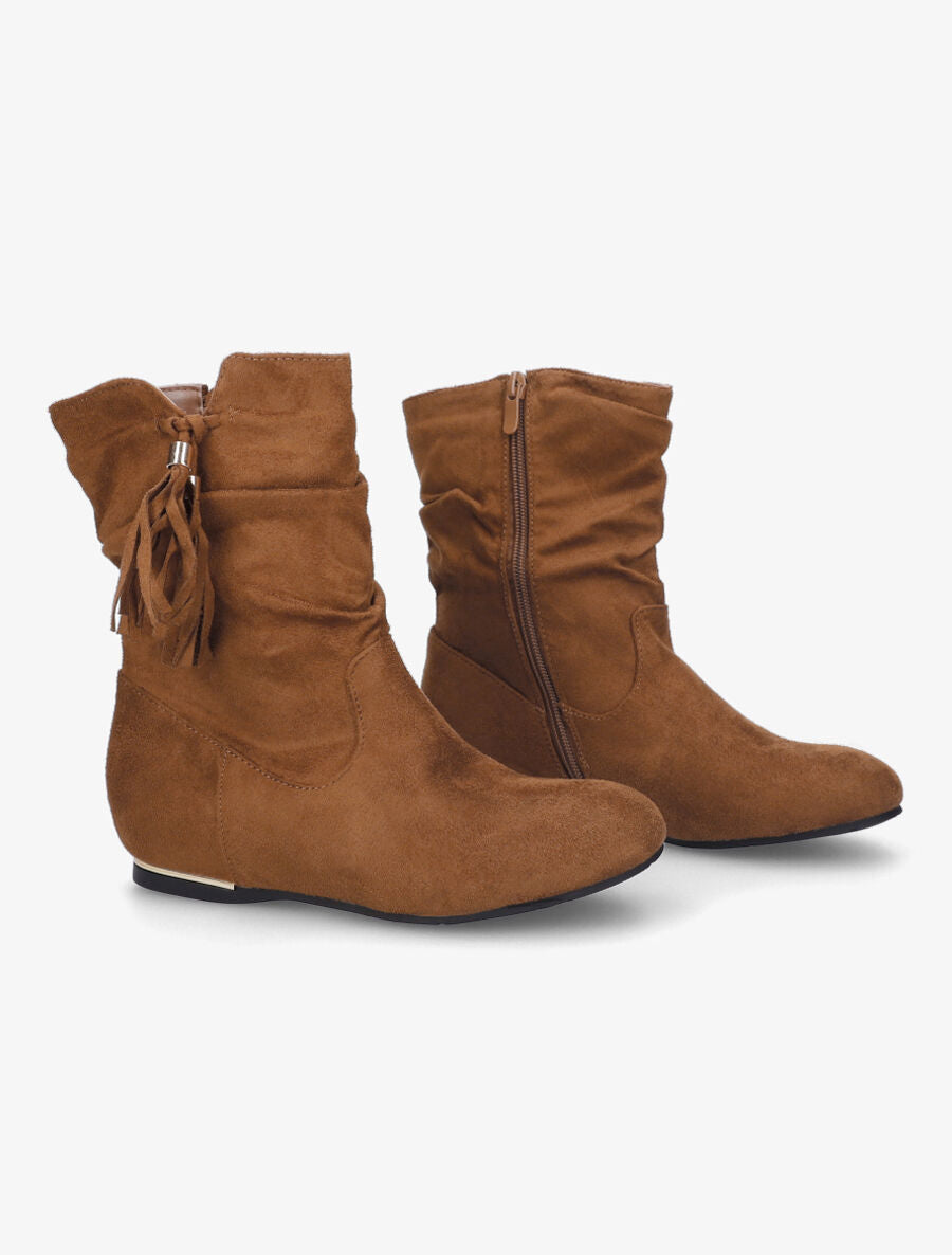 Bottines compensées en suédine - Camel - 4