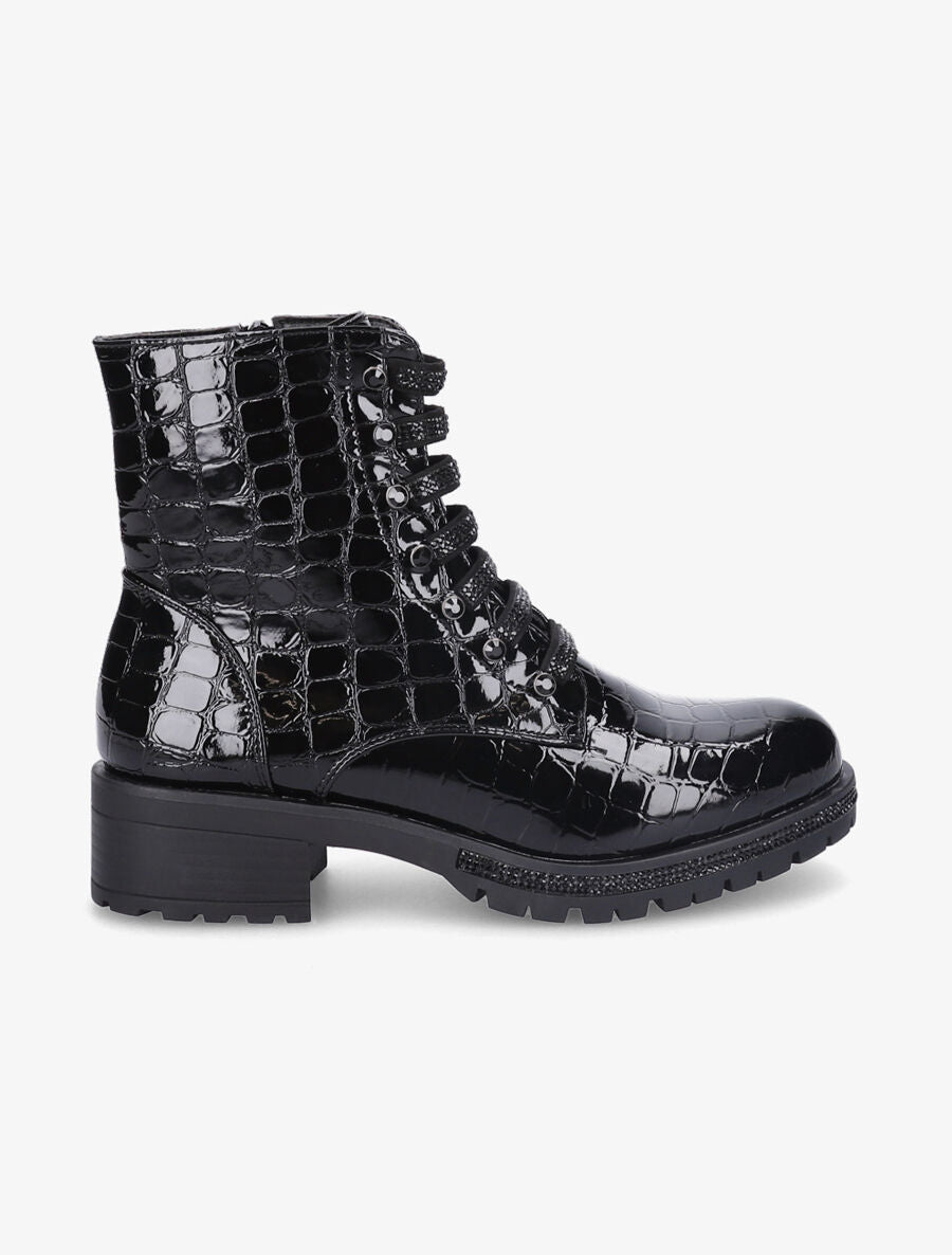 Boots montantes effet croco verni - Noir - 5