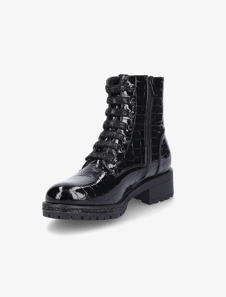 Boots montantes effet croco verni - Noir - 3