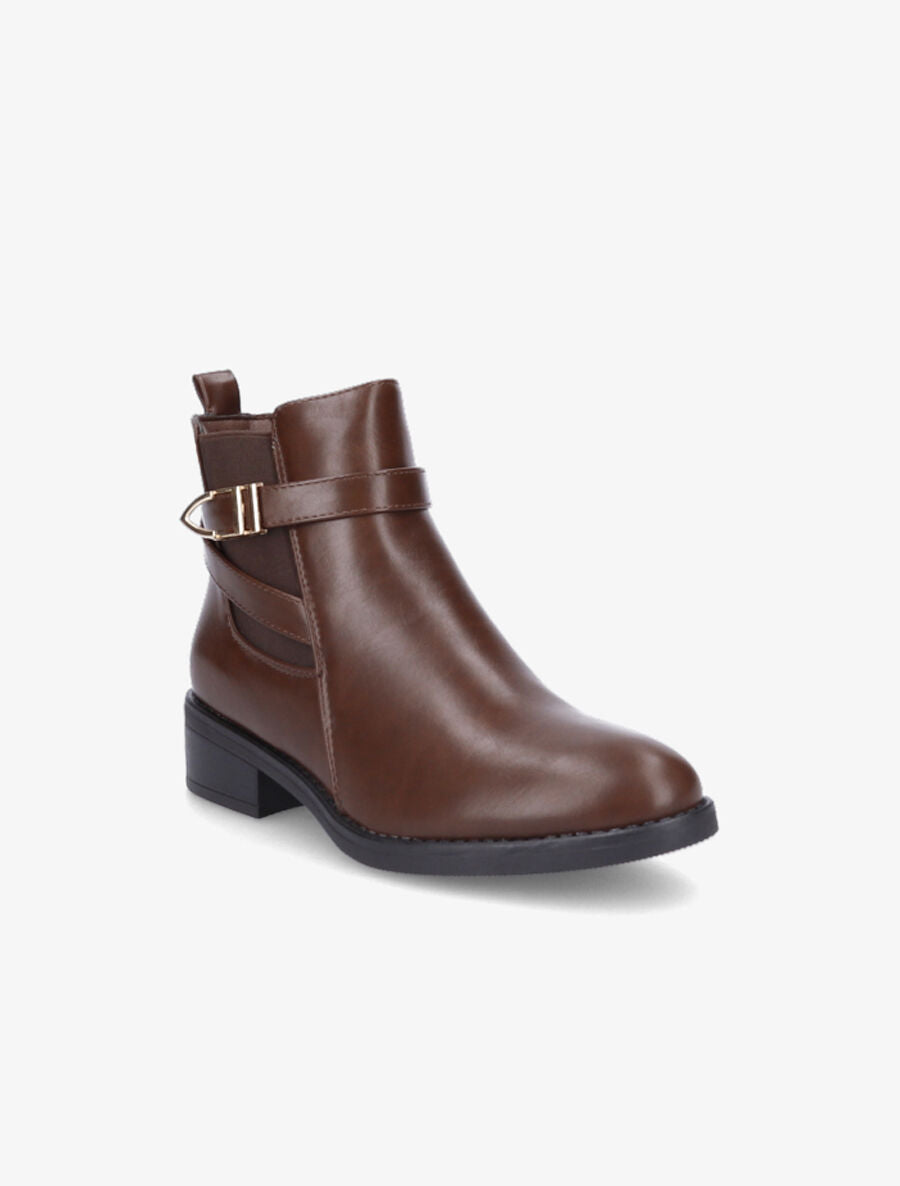 Bottines en simili à boucle stylisée - Marron - 2
