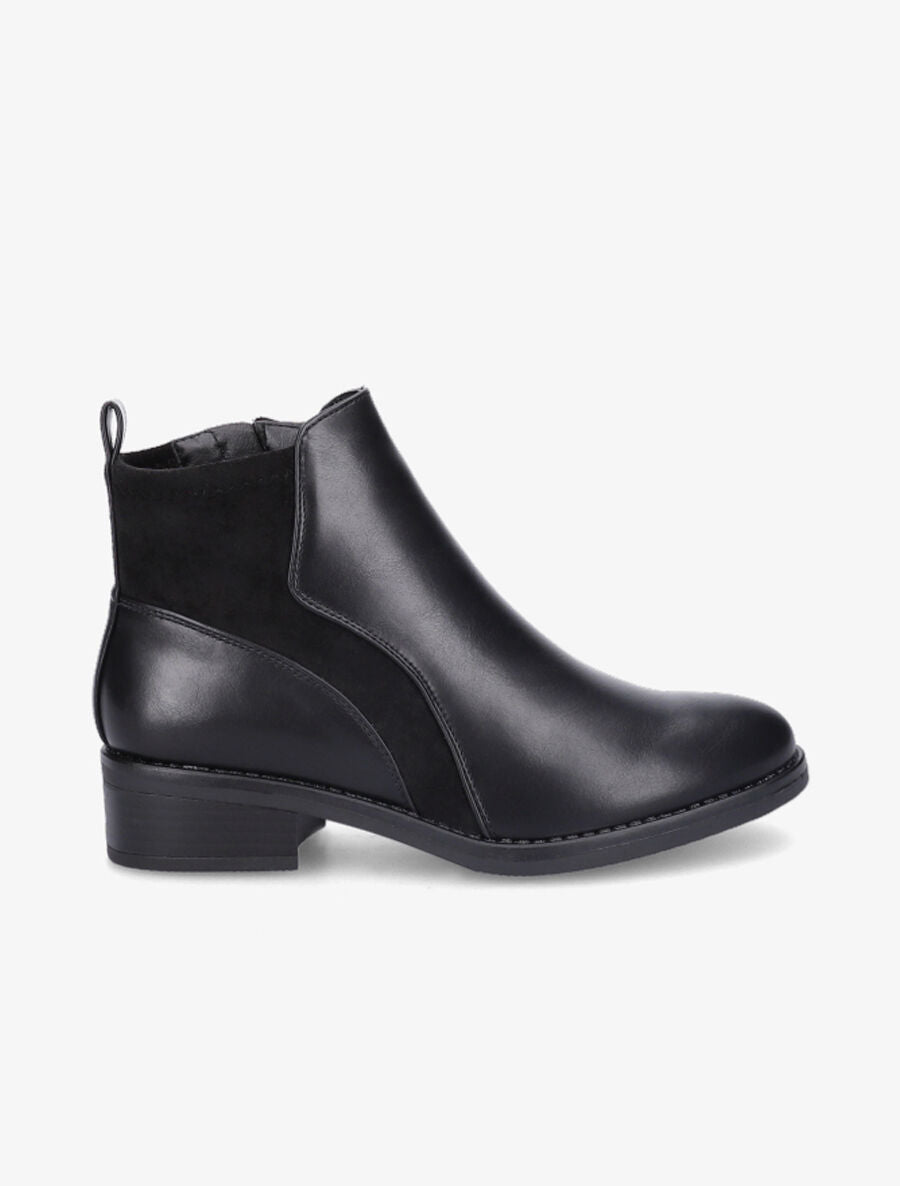 Bottines en simili et suédine - Noir - 1