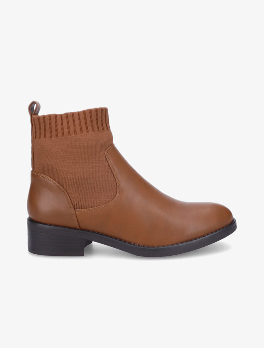 Bottines bi-matière style chaussette - Camel - 1
