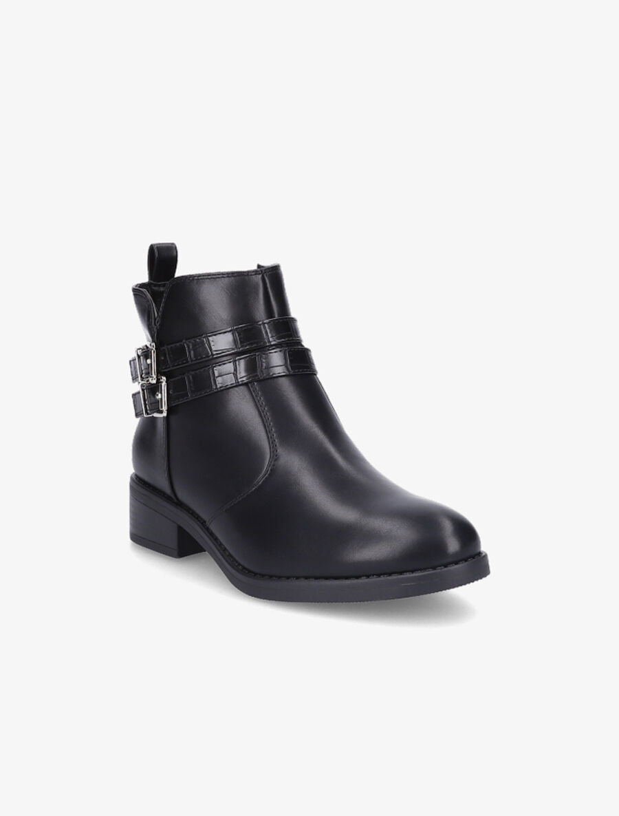 Bottines à double sangles croco - Noir - 2
