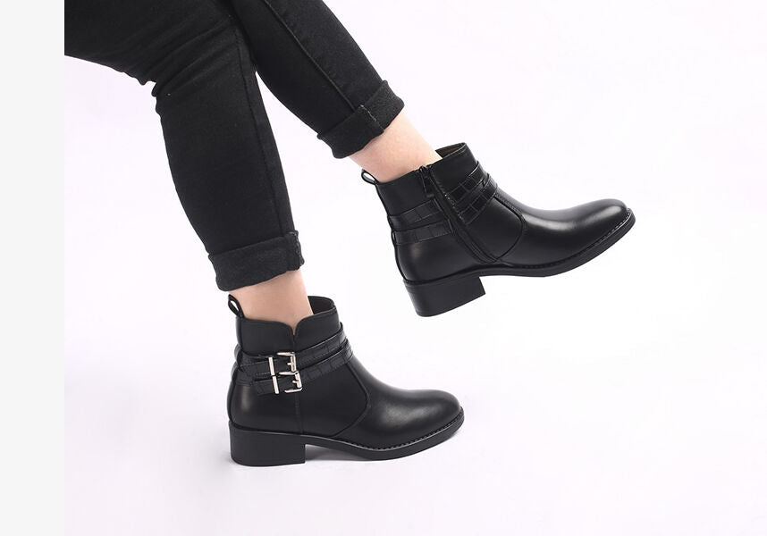 Bottines à double sangles croco - Noir - 5