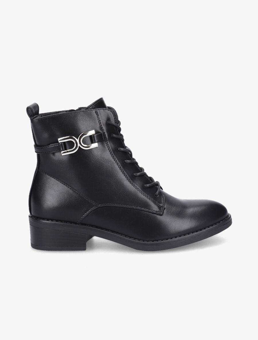 Bottines lacées à boucle stylisée - Noir - 1