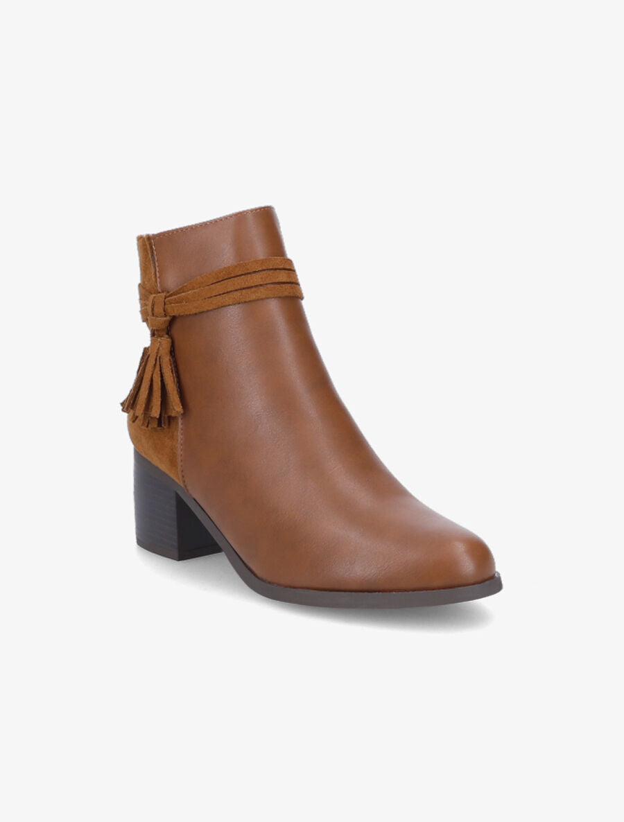 Bottines bi-matière à pompon - Camel - 2