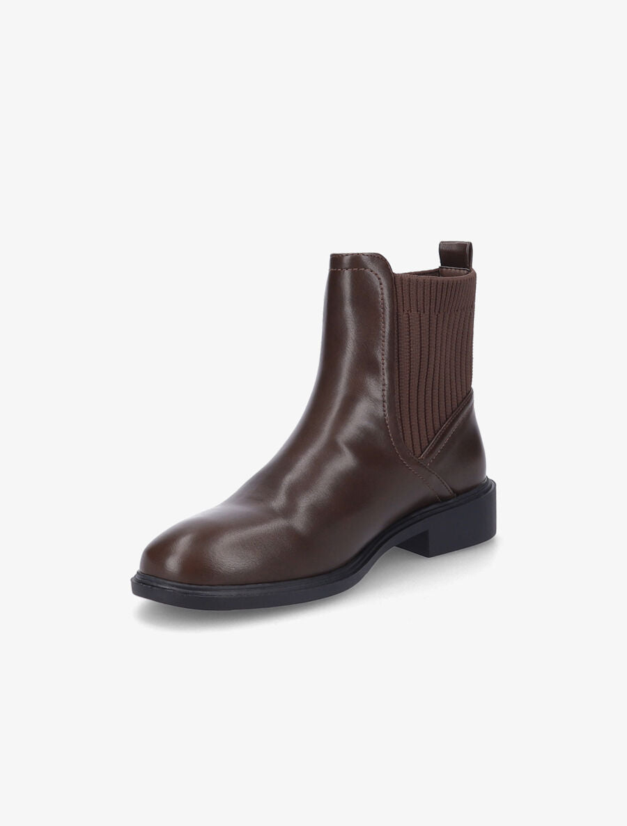 Bottines plates en simili et tissu côtelé - Marron - 3