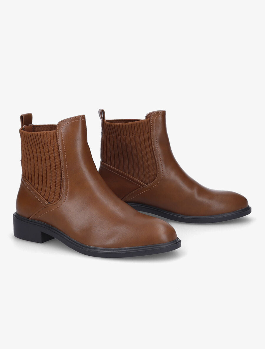 Bottines plates en simili et tissu côtelé - Camel - 4