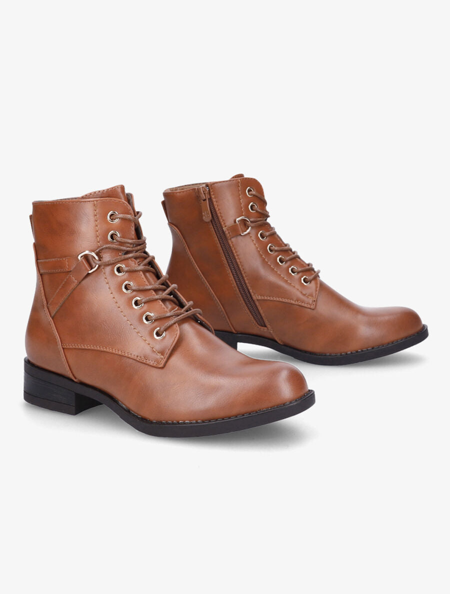 Bottines à lacets et sangles - Camel - 4