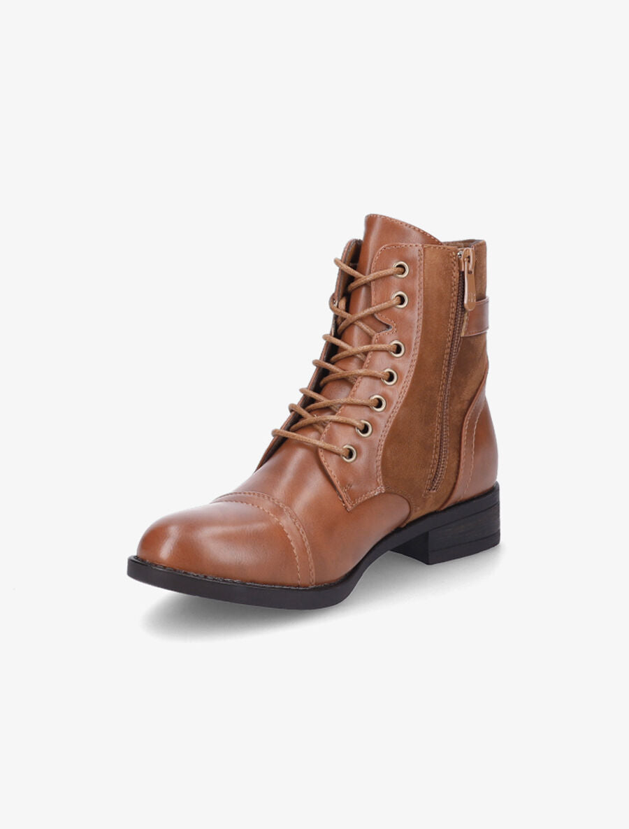 Bottines bimatière à lacets - Camel - 3