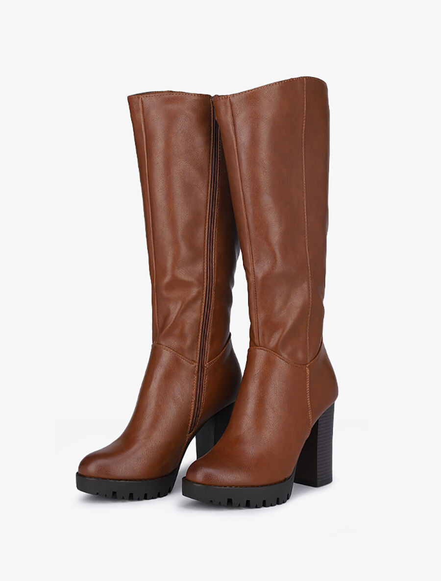 Bottes à talon haut et semelles crantées - Camel - 4