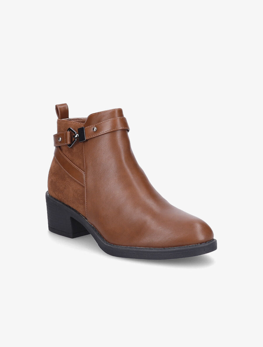 Bottines bimatière à sangle stylisée - Camel - 2