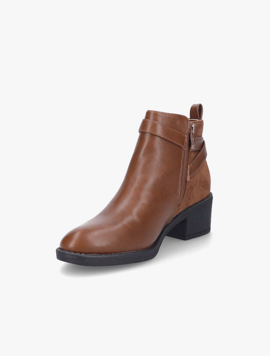 Bottines bimatière à sangle stylisée - Camel - 3