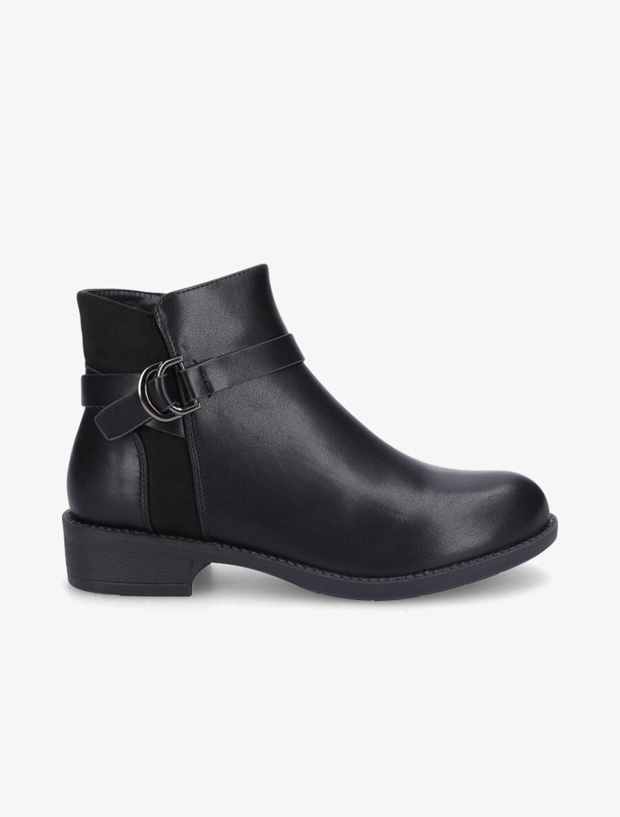 Bottines bimatière à boucle métallique - Noir - 1