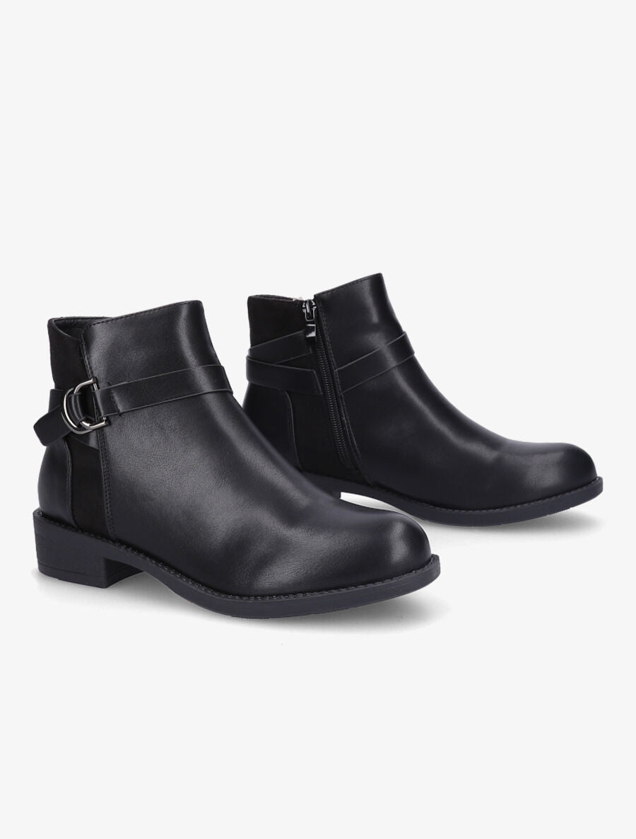 Bottines bimatière à boucle métallique - Noir - 4
