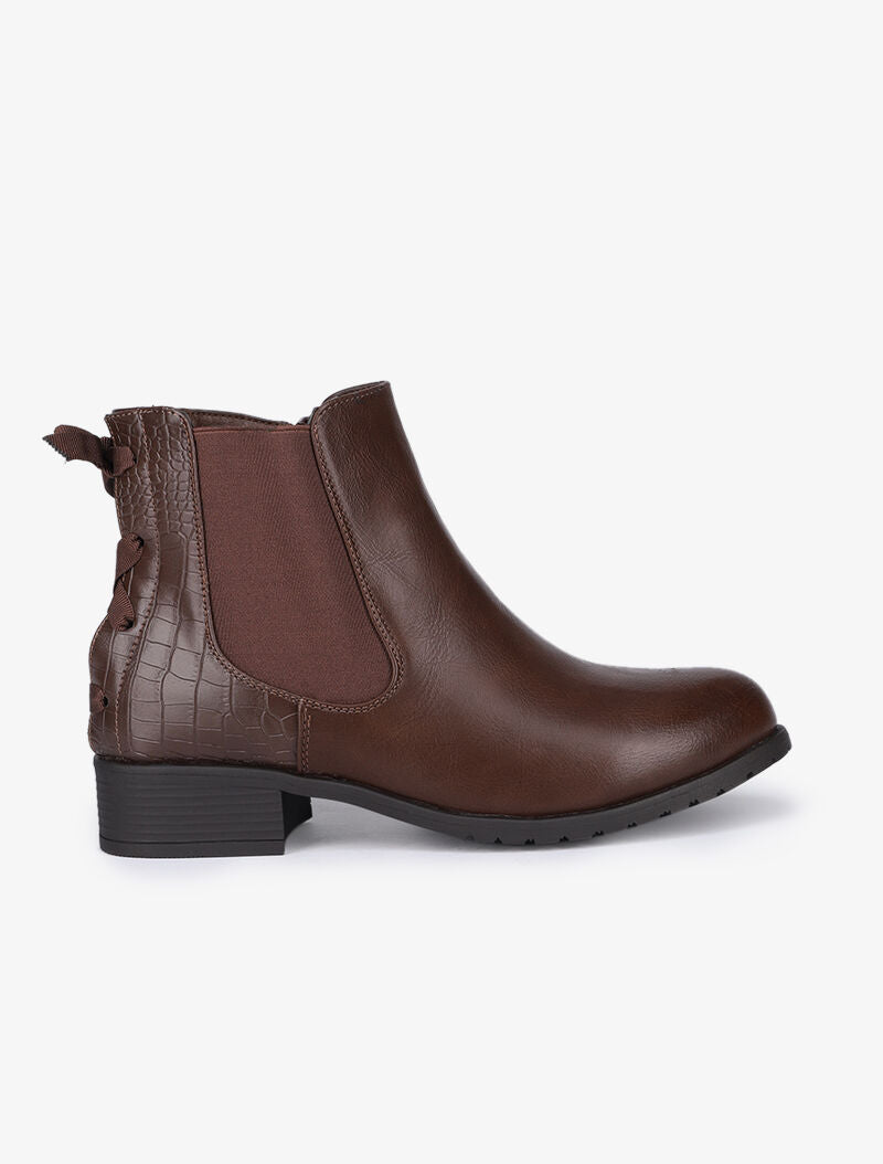 Bottines plates en simili à détails effet croco - Marron - 2