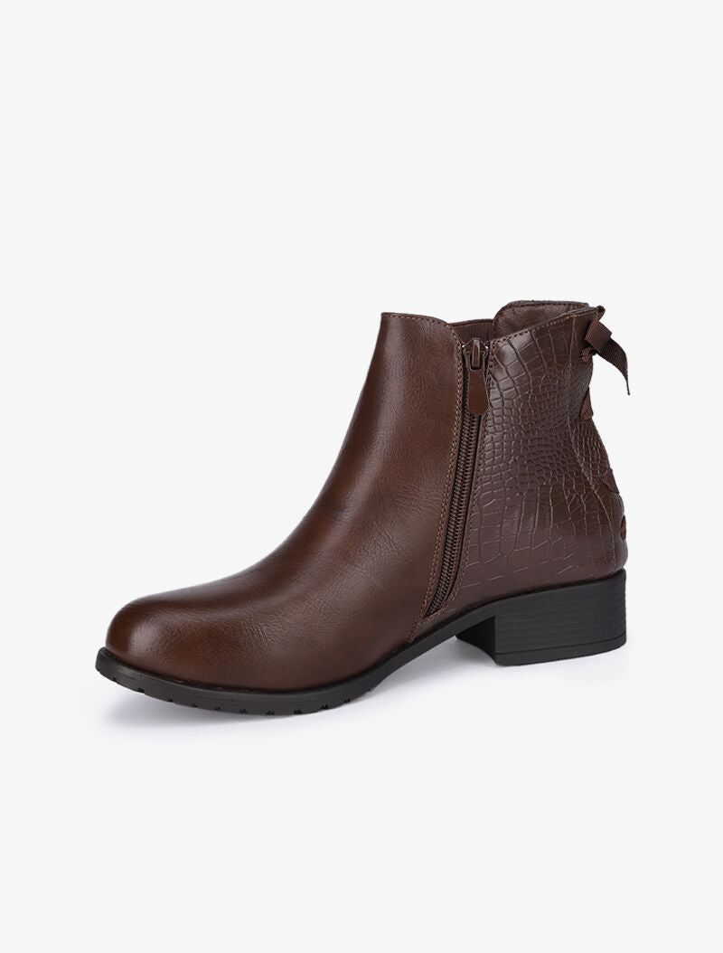 Bottines plates en simili à détails effet croco - Marron - 4
