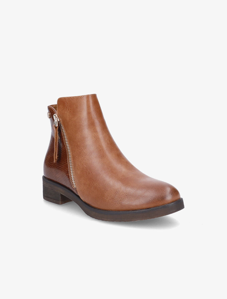 Bottines à zip et contrefort python - Camel - 2