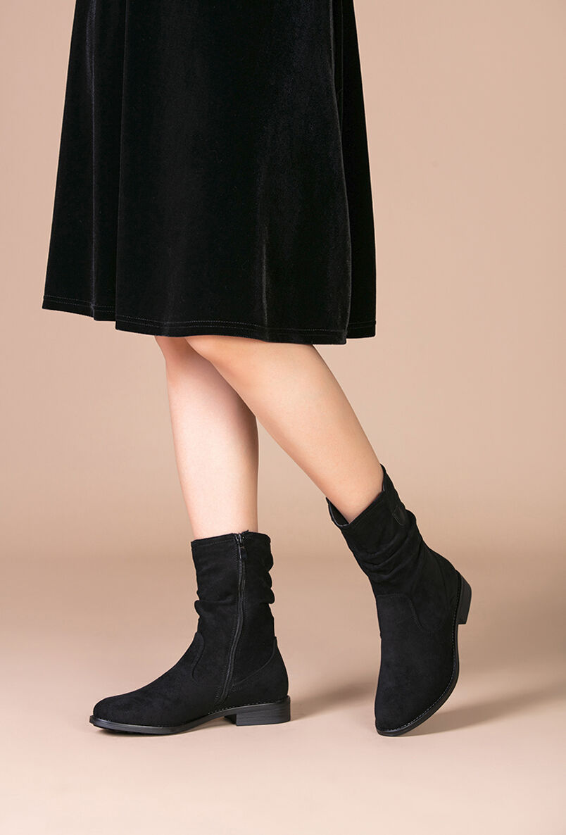 Bottines plissées en suédine - Noir - 5