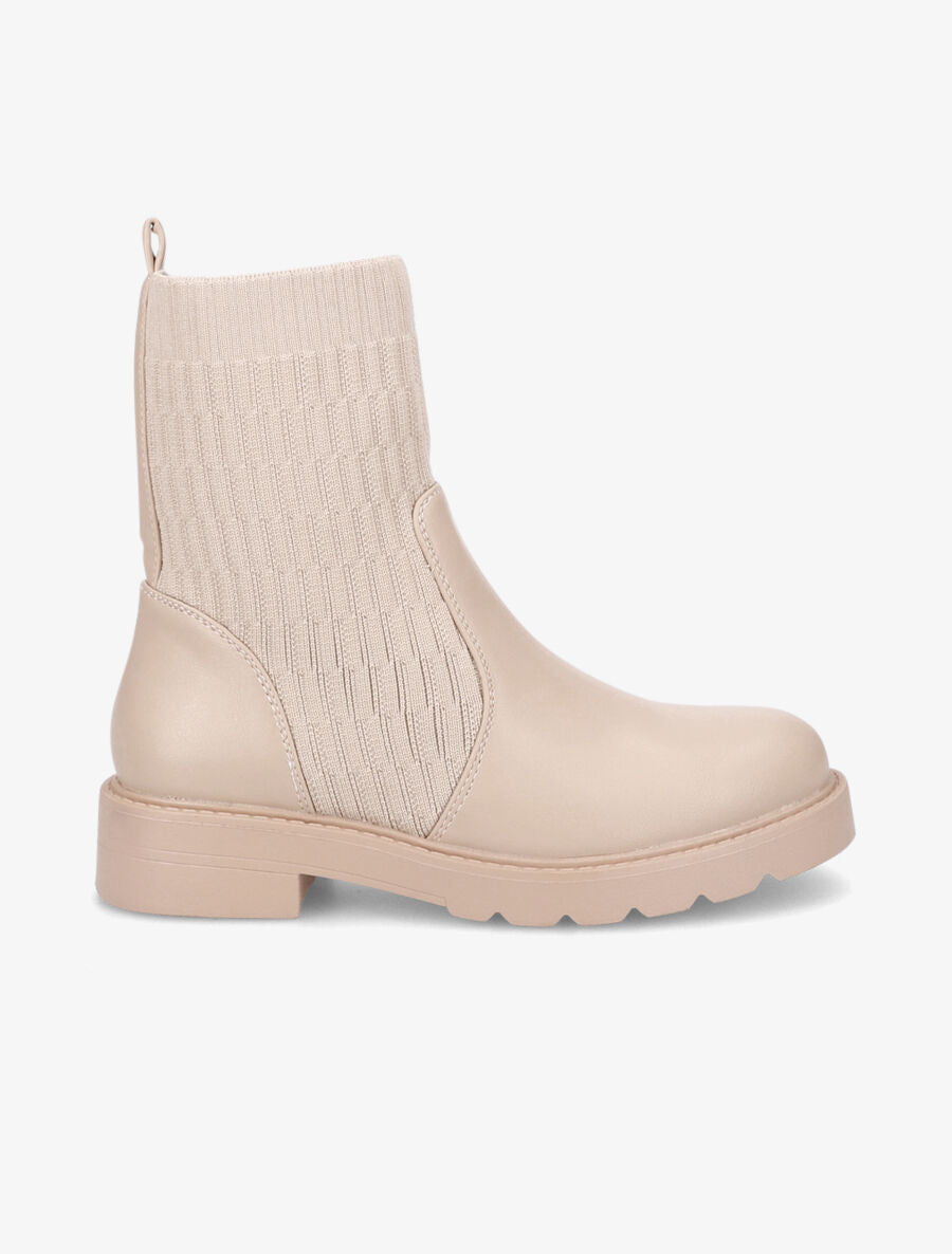 Boots en simili et tissu gaufré - Beige - 6