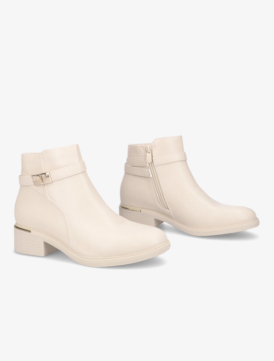 Bottines en simili à boucle métallique - Beige - 4