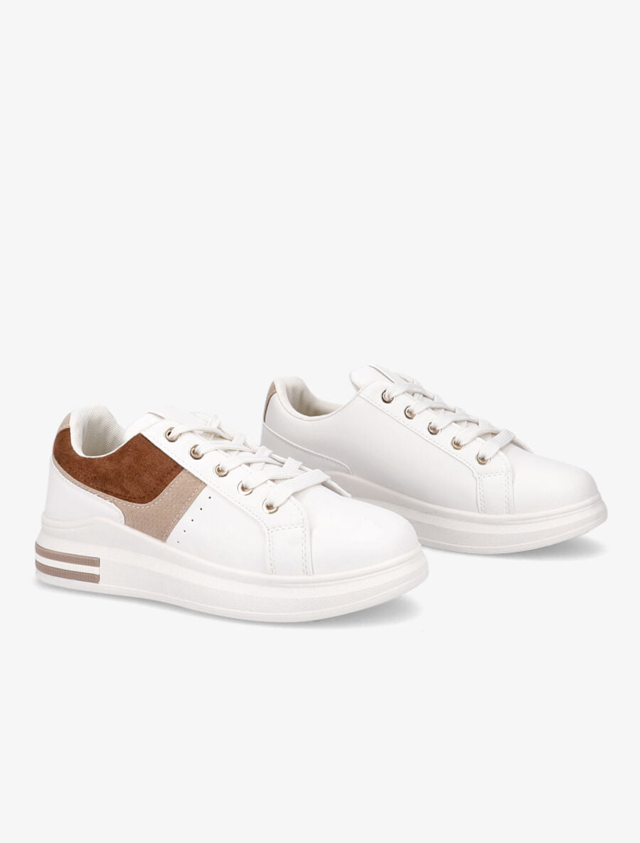 Tennis à empiècement python - Beige - 4