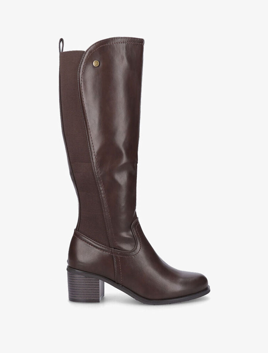 Bottes élastiquées en simili - Marron - 1
