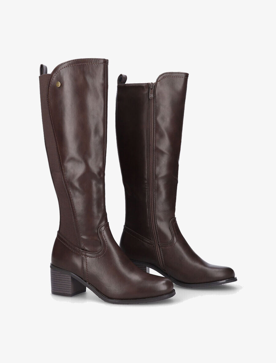 Bottes élastiquées en simili - Marron - 4