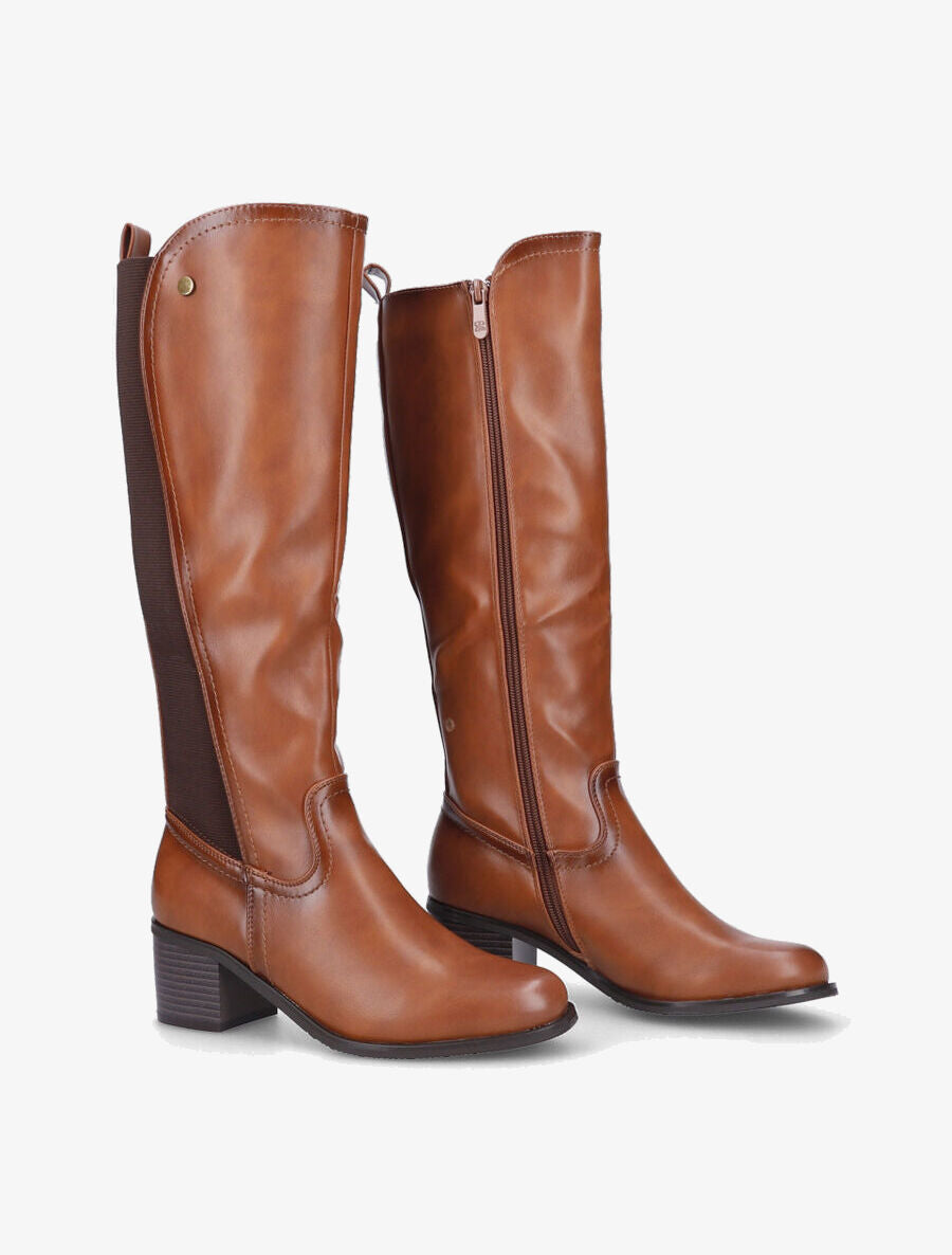 Bottes élastiquées en simili - Camel - 4