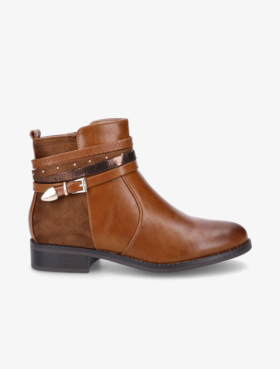Bottines bi-matière et multi-lanières - Camel - 5