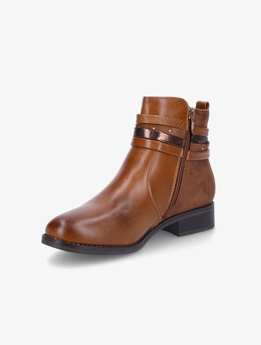 Bottines bi-matière et multi-lanières - Camel - 3