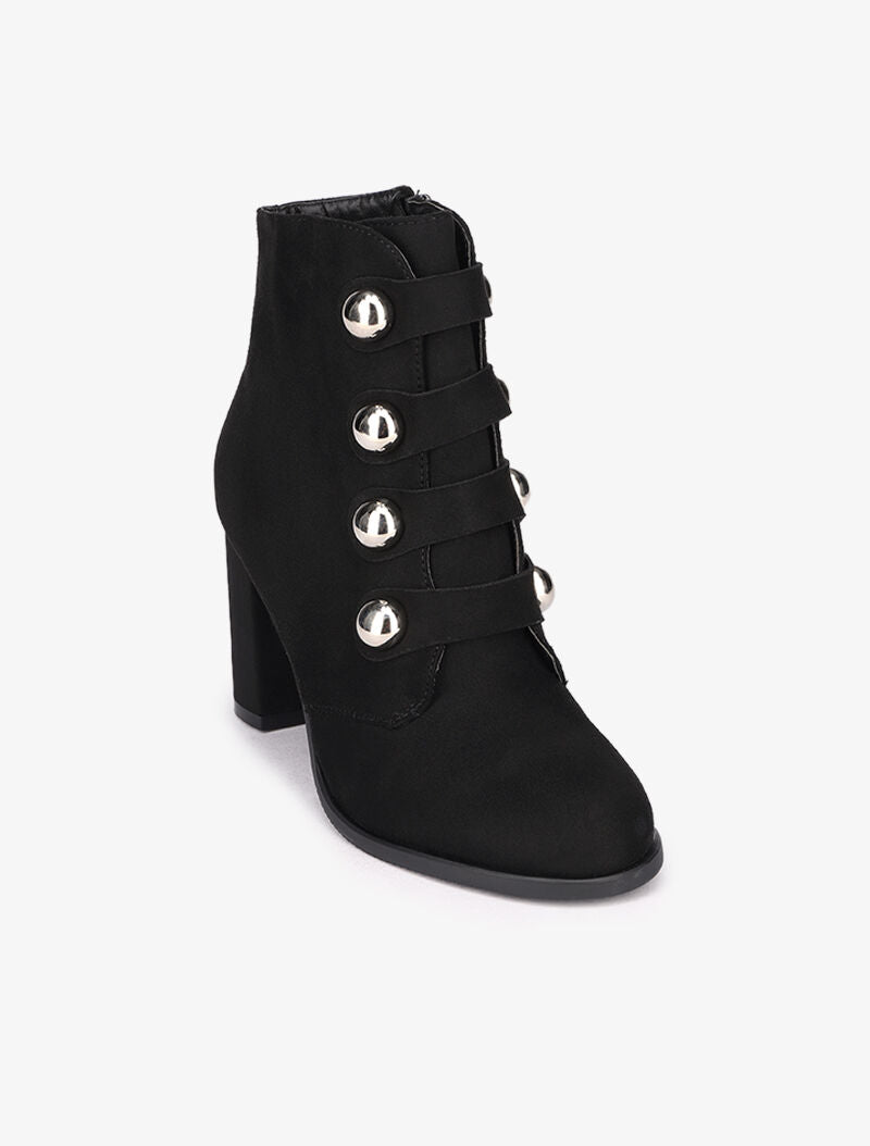 Bottines en suédine stylisées à perles argentées - Noir - 3