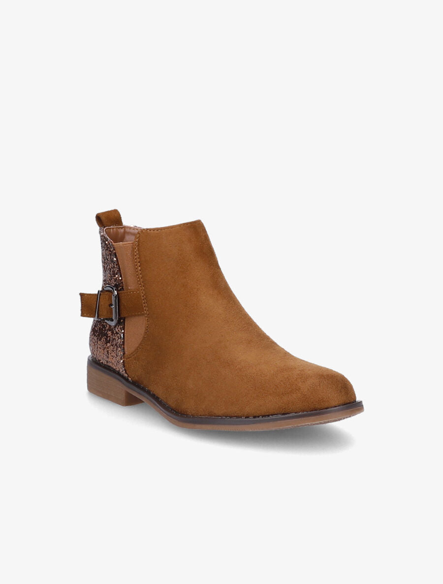 Bottines en suédine et sequins - Camel - 2